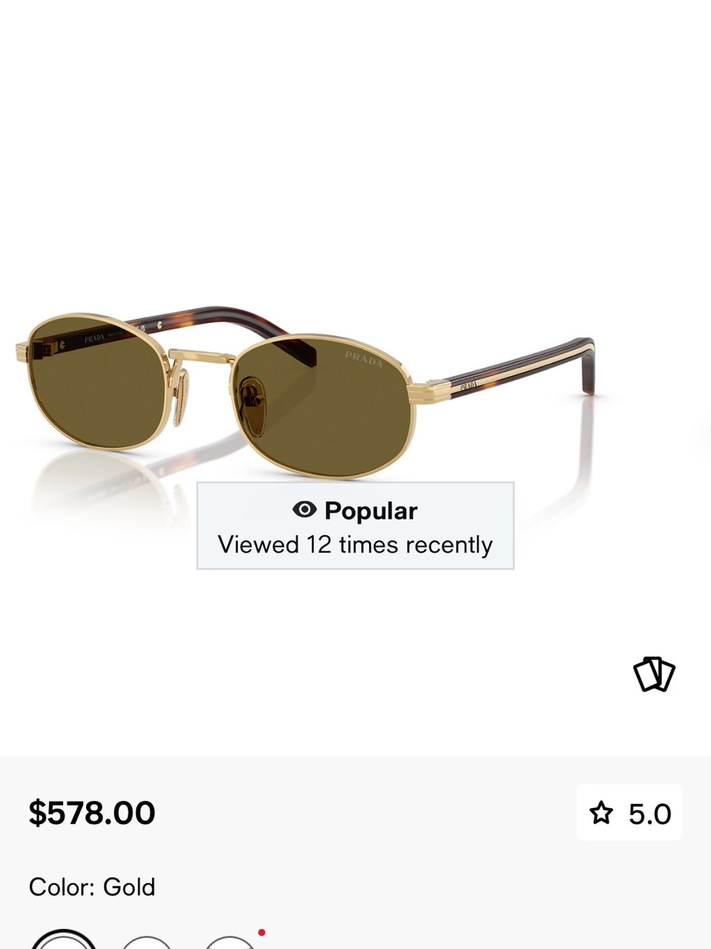 Prada Gold Frame Sunglasses with Brown/Olive Lenses